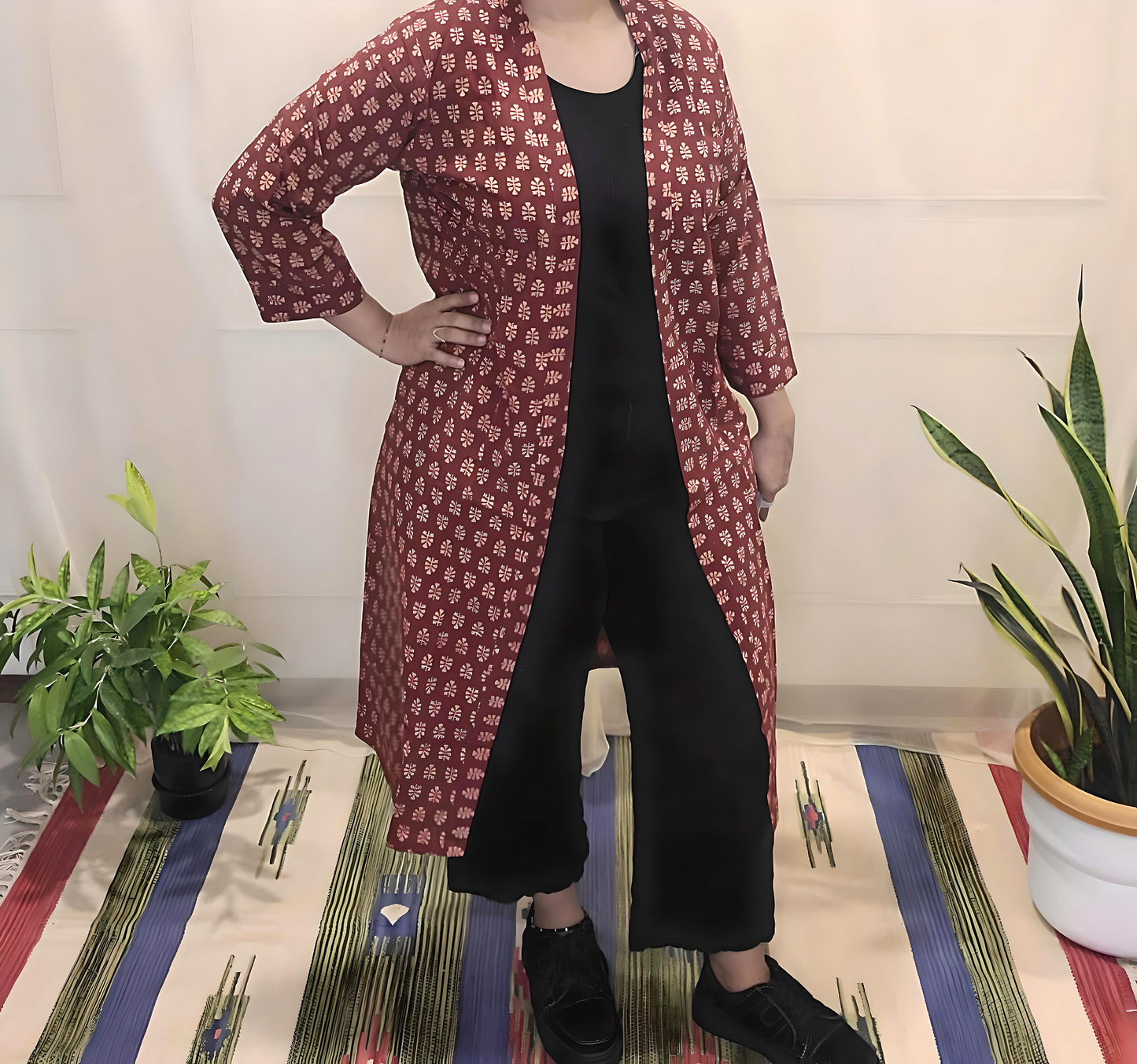 Red Long cotton Bagru printed Shrug