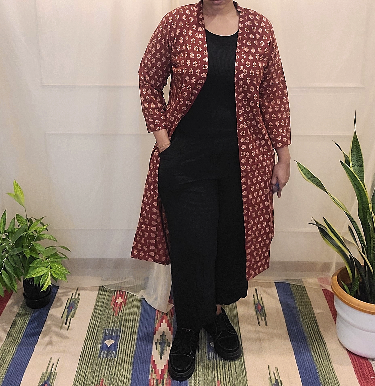 Red Long cotton Bagru printed Shrug
