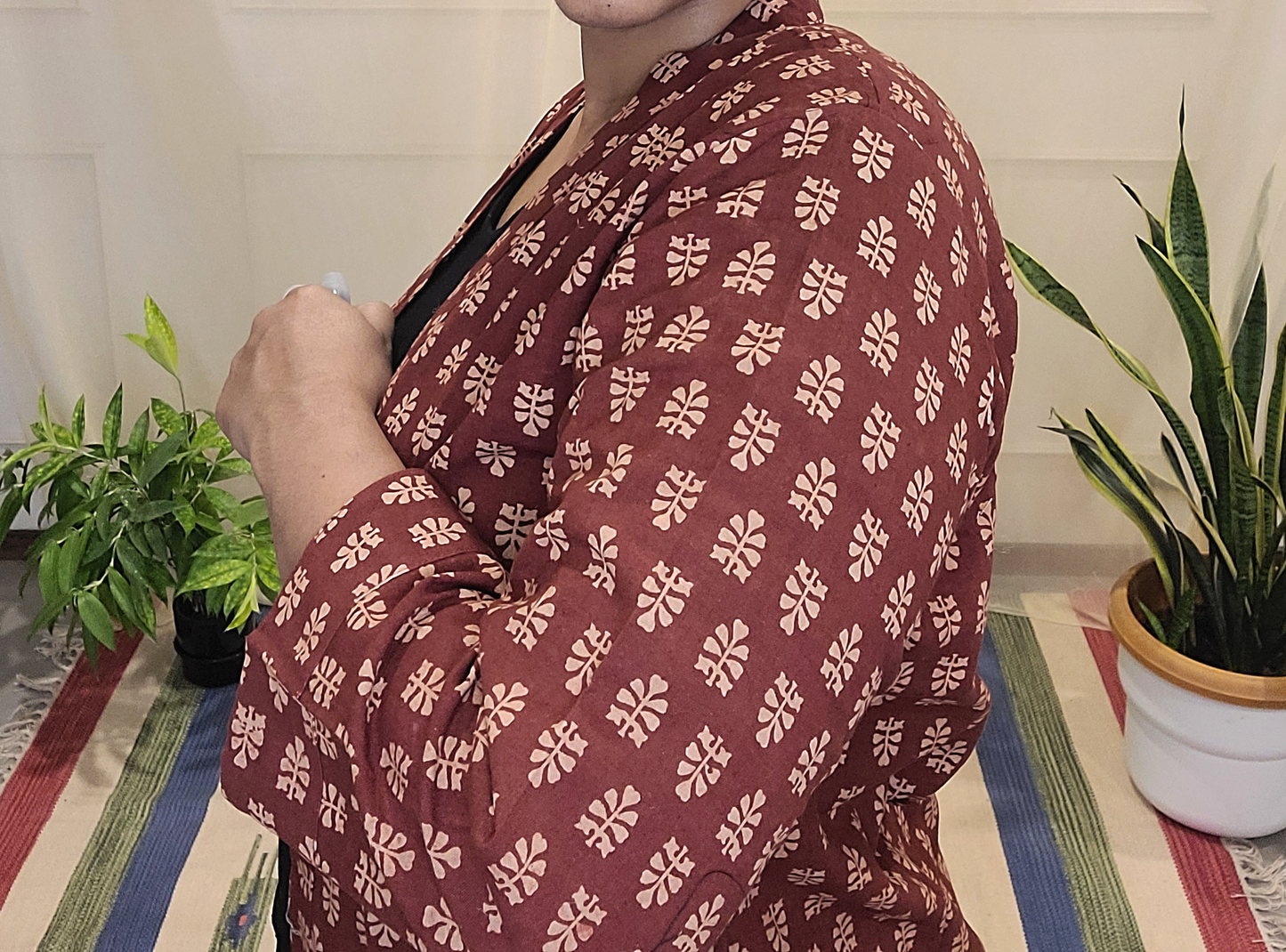 Red Long cotton Bagru printed Shrug