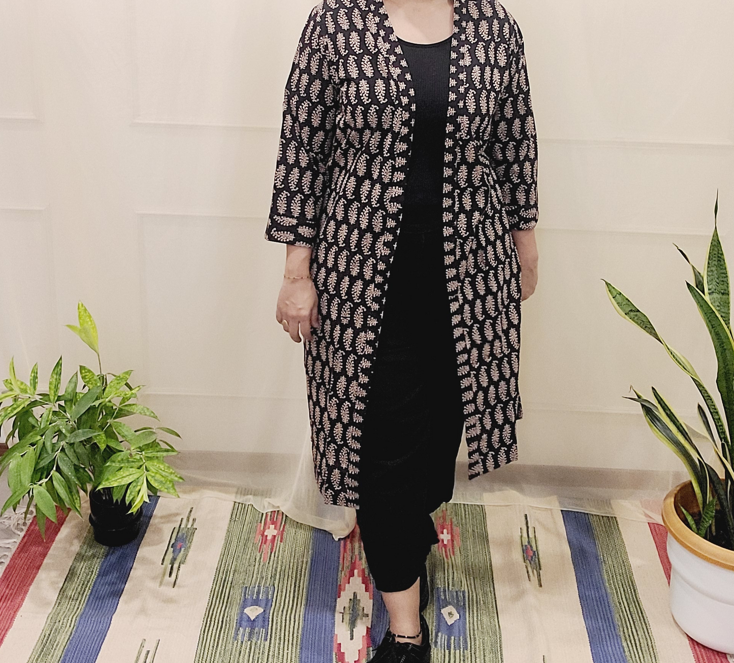 Black Long cotton Bagru printed Shrug