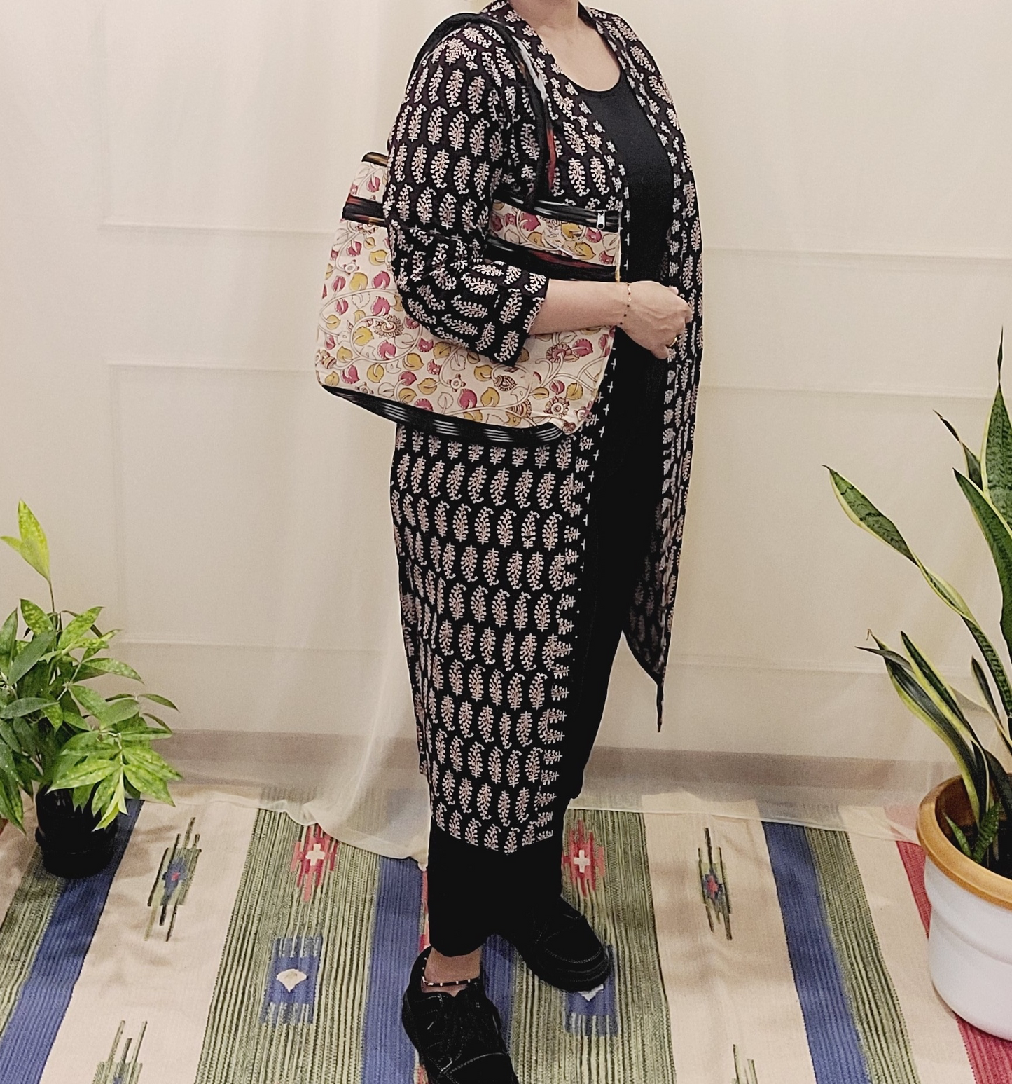 Black Long cotton Bagru printed Shrug