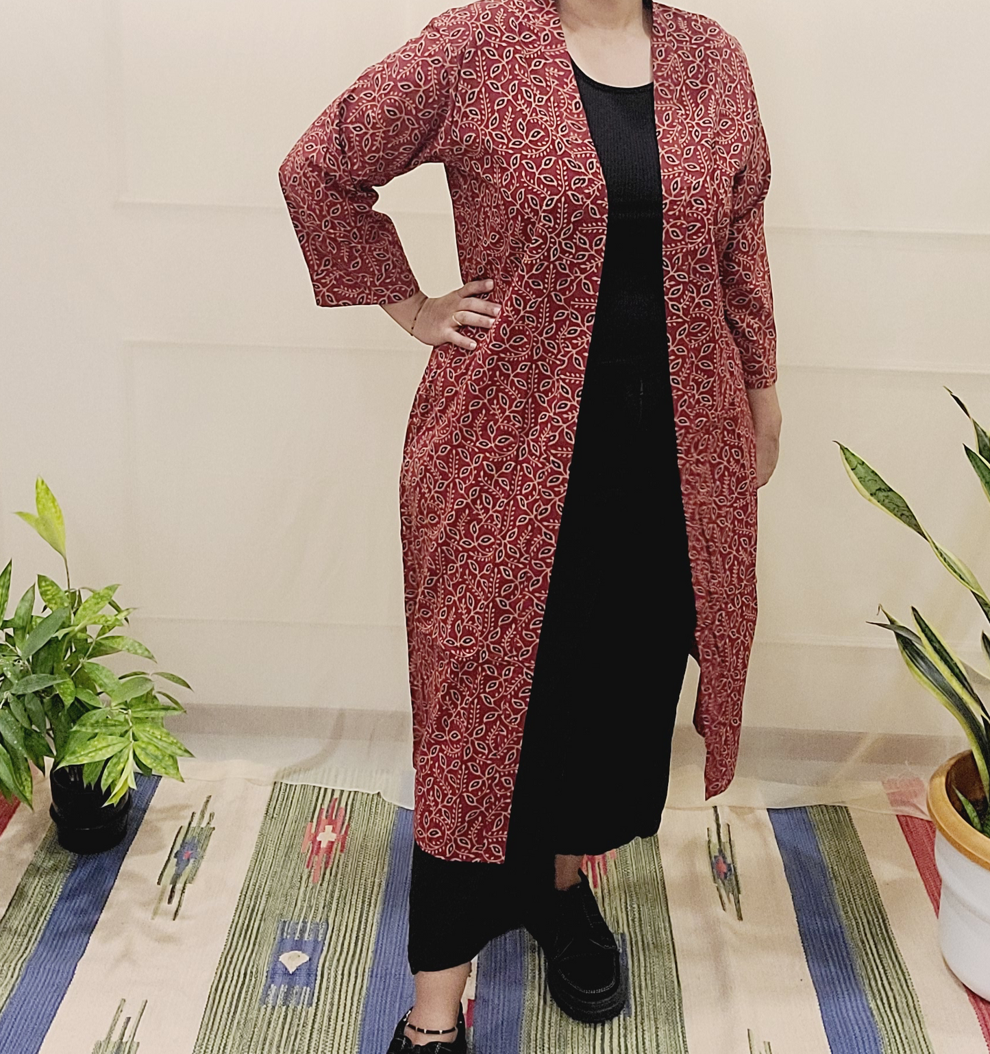 Red Long cotton Bagru printed Shrug