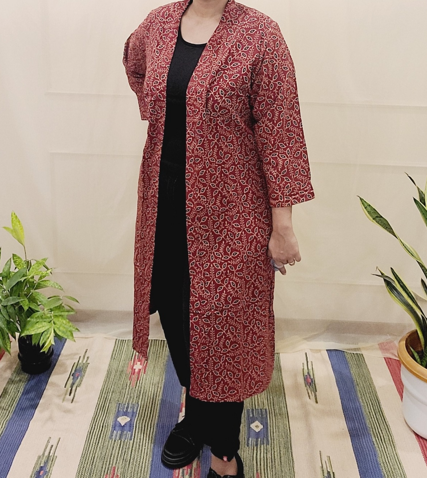 Red Long cotton Bagru printed Shrug
