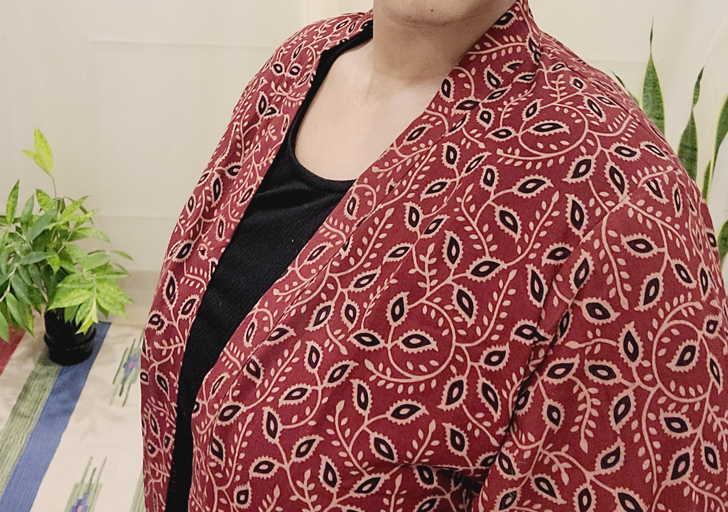 Red Long cotton Bagru printed Shrug