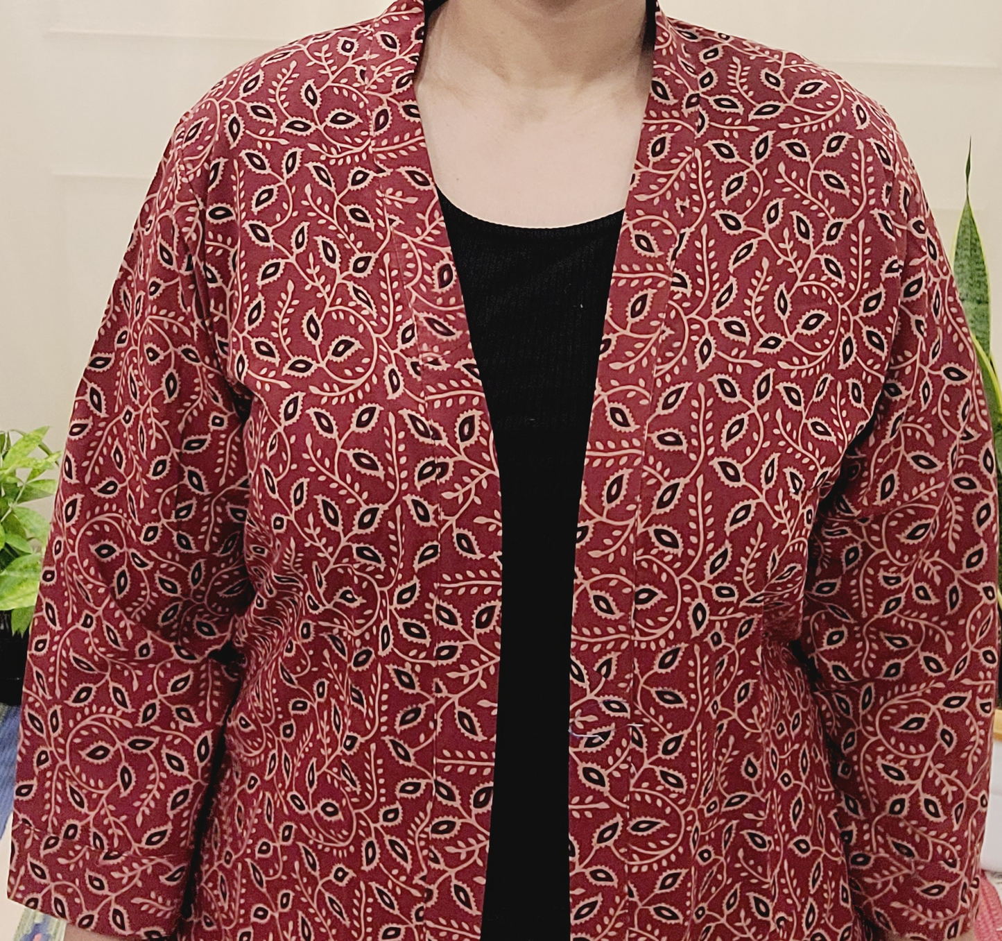 Red Long cotton Bagru printed Shrug