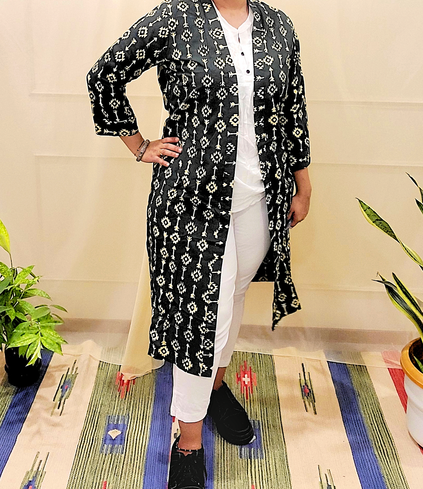 Green Long cotton Bagru printed Shrug