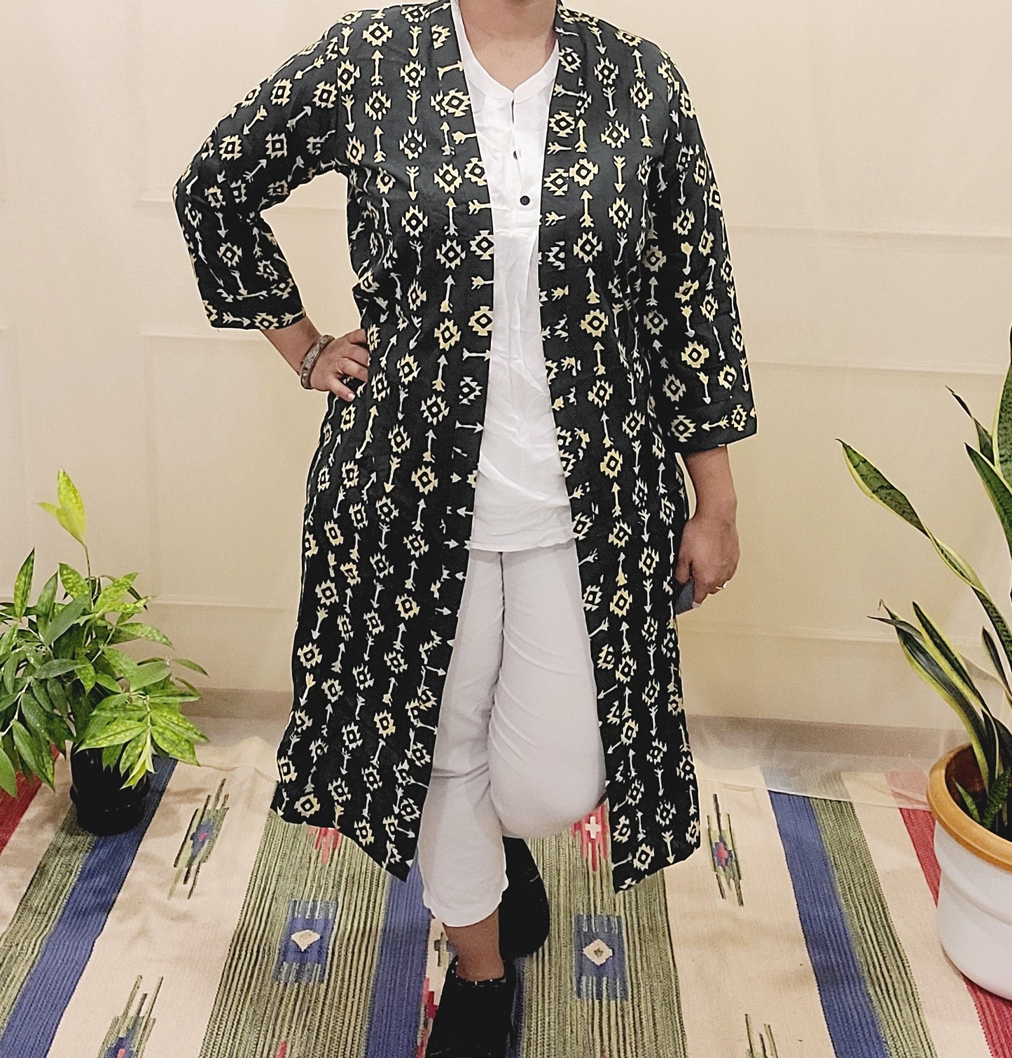 Green Long cotton Bagru printed Shrug