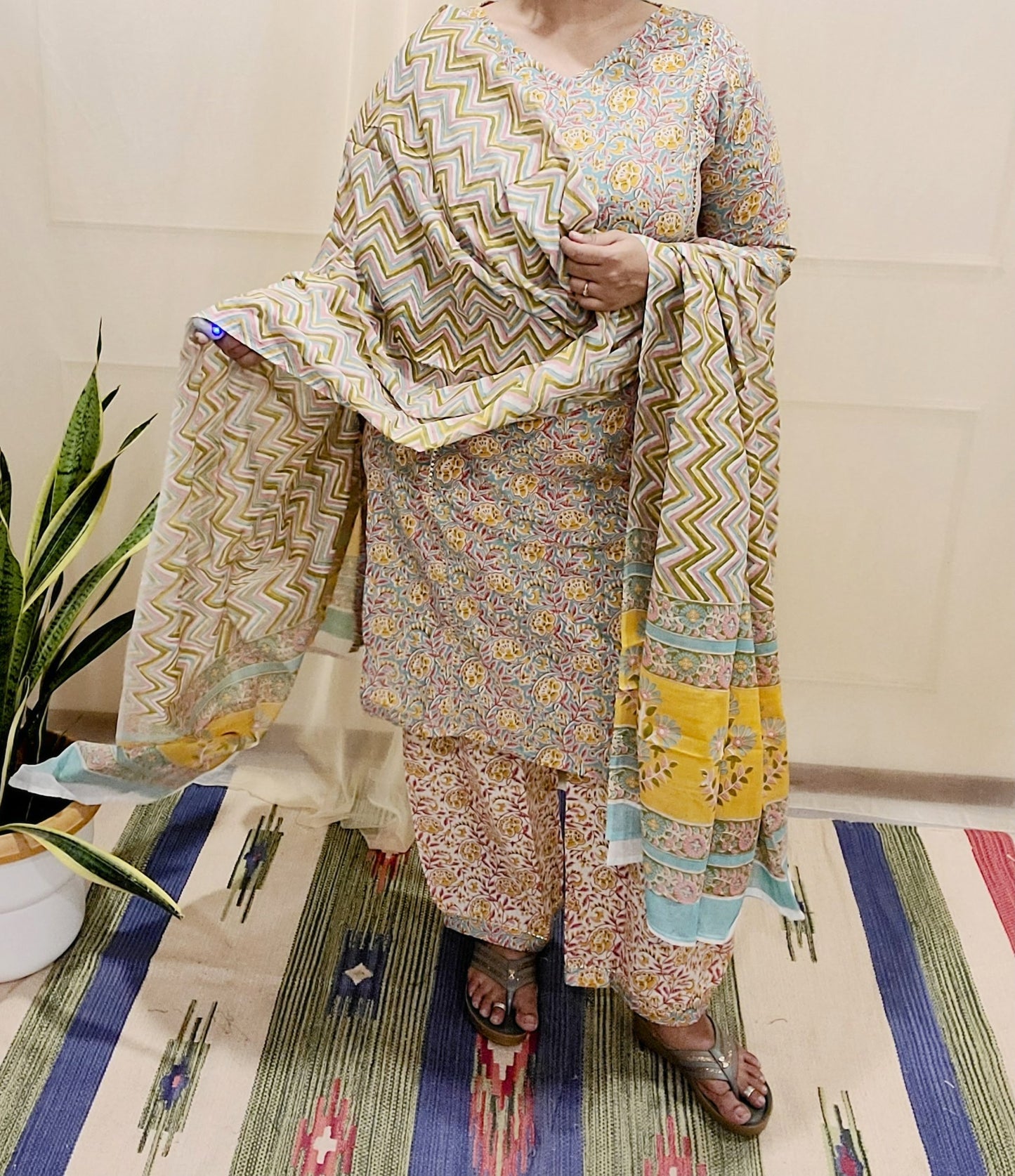 Block Pirinted Salwar set 3 piece- kurta, pyjama and dupatta set