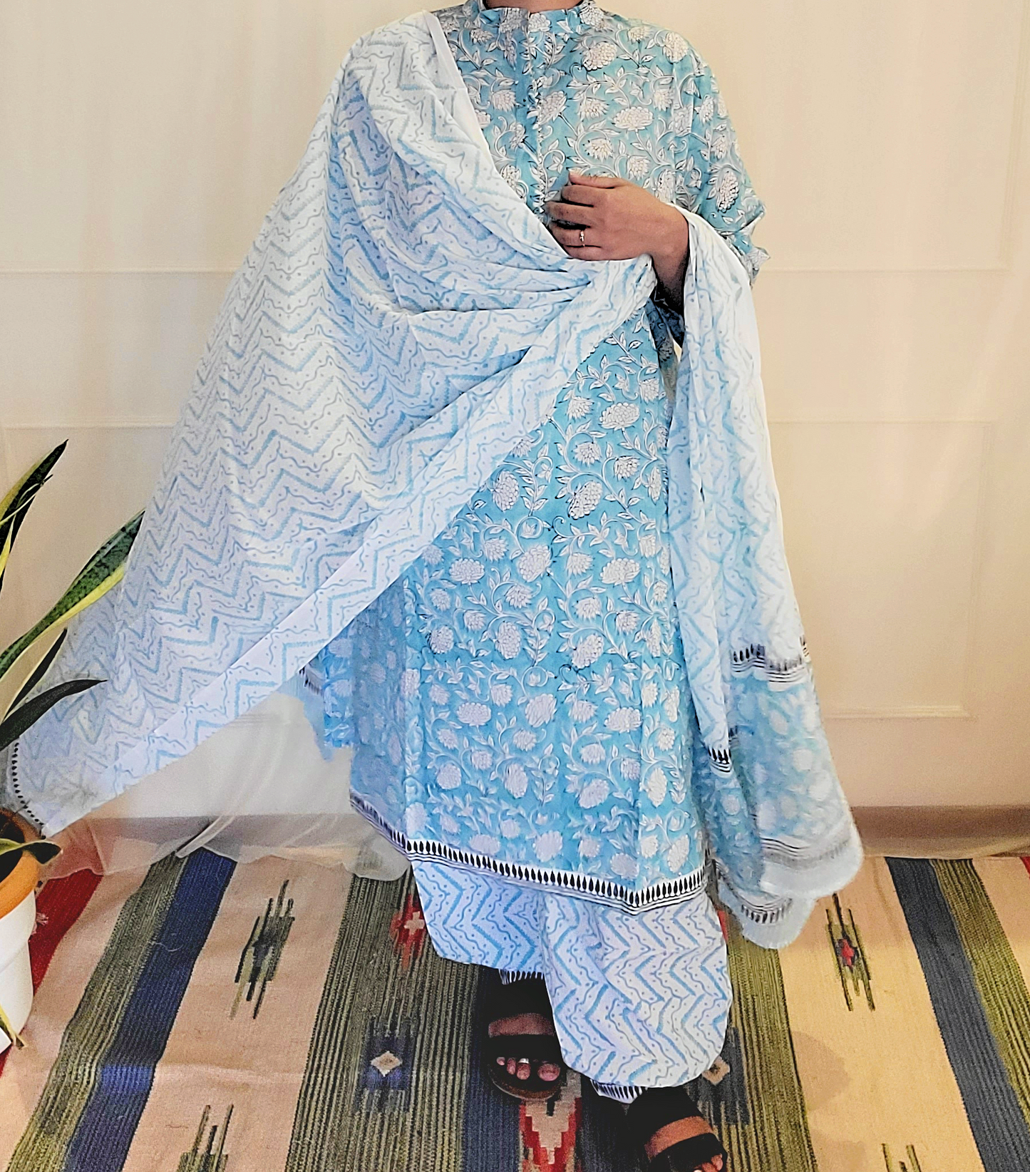 Block Pirinted Salwar set 3 piece- kurta, pyjama and dupatta set