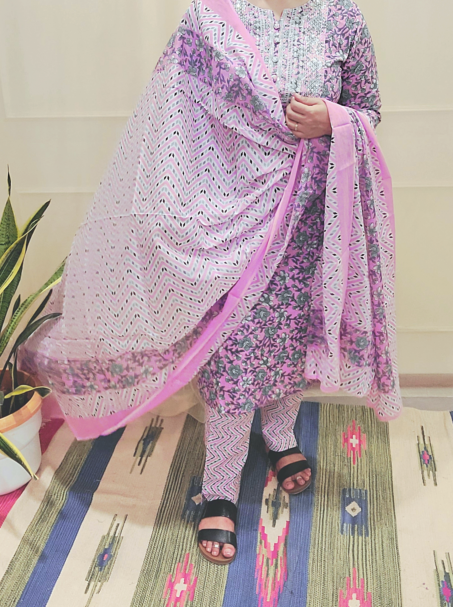 Block Pirinted Salwar set 3 piece- kurta, pyjama and dupatta set