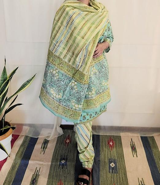 Block Pirinted Salwar set 3 piece- kurta, pyjama and dupatta set