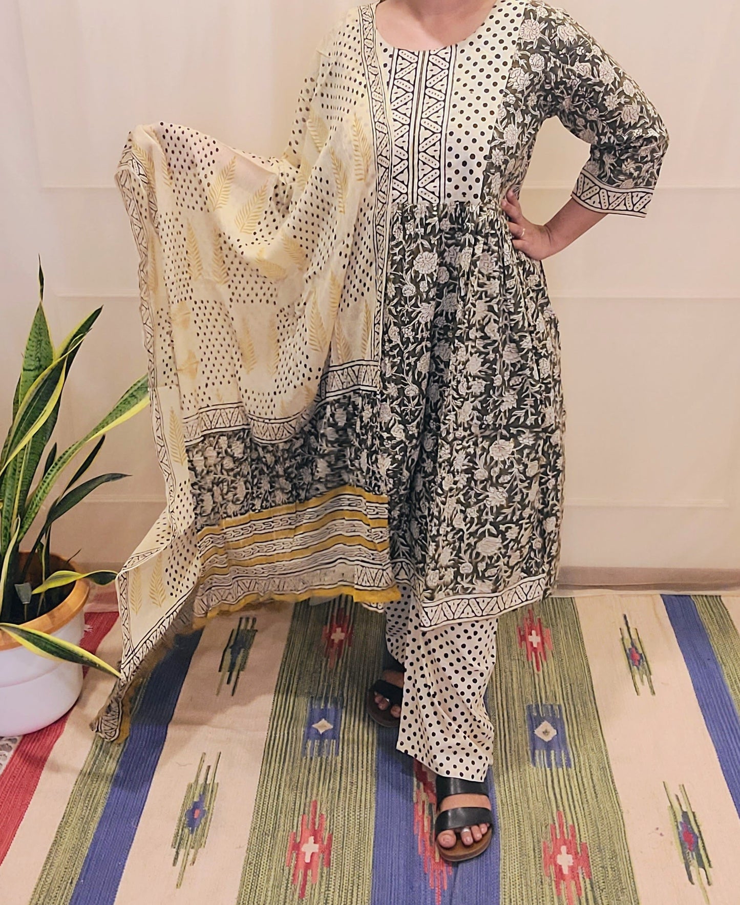 Block Pirinted Salwar set 3 piece- kurta, pyjama and dupatta set