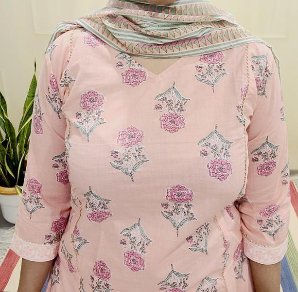 Block Pirinted Salwar set 3 piece- kurta, pyjama and dupatta set