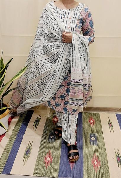 Block Pirinted Salwar set 3 piece- kurta, pyjama and dupatta set