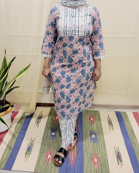 Block Pirinted Salwar set 3 piece- kurta, pyjama and dupatta set