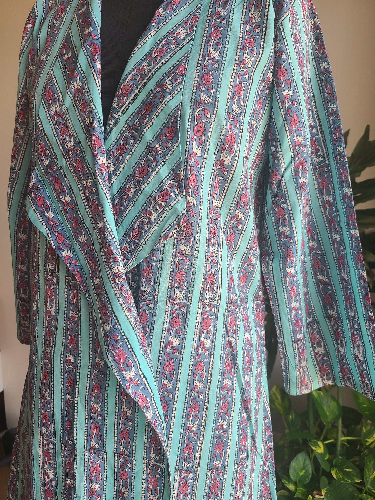 Blue floral Designer Long cotton block printed Shrug