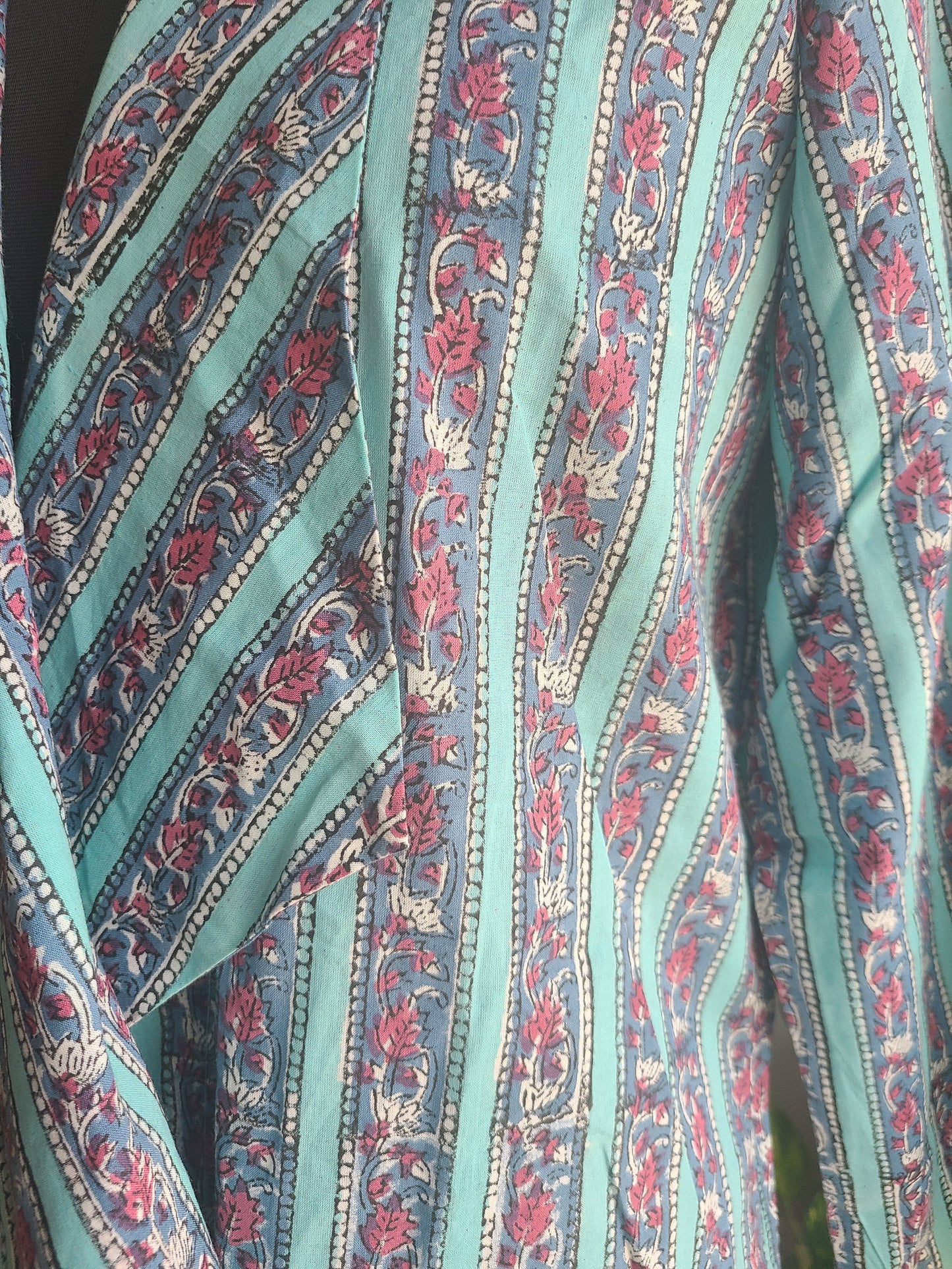 Blue floral Designer Long cotton block printed Shrug