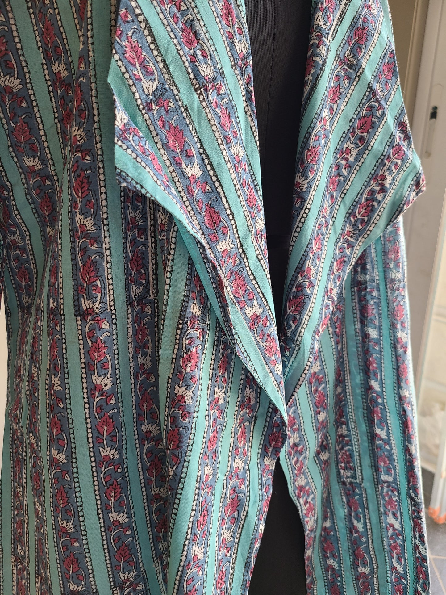Blue floral Designer Long cotton block printed Shrug