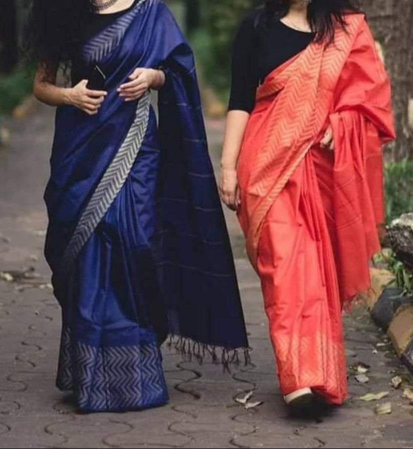 Plain and simple Linen cotton Sari- handloom