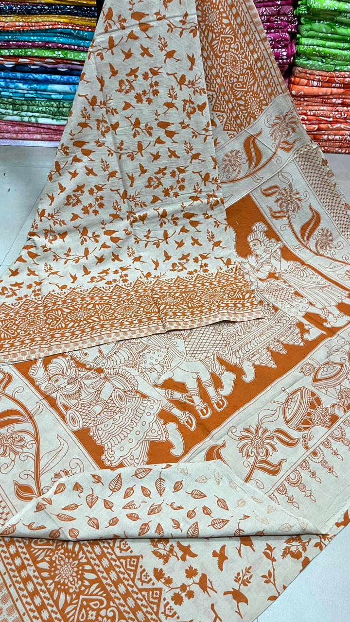 Kalamkari hand Printed pure Cotton Saaree