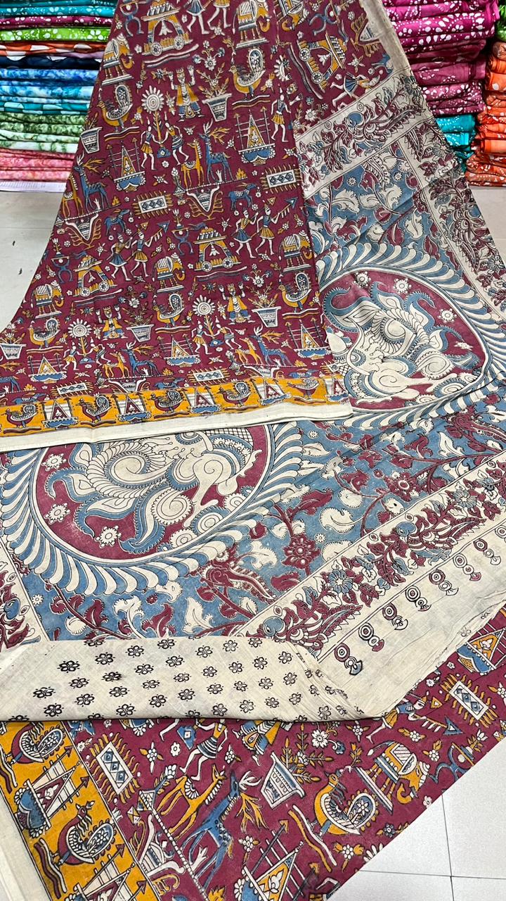 Kalamkari hand Printed pure Cotton Saaree