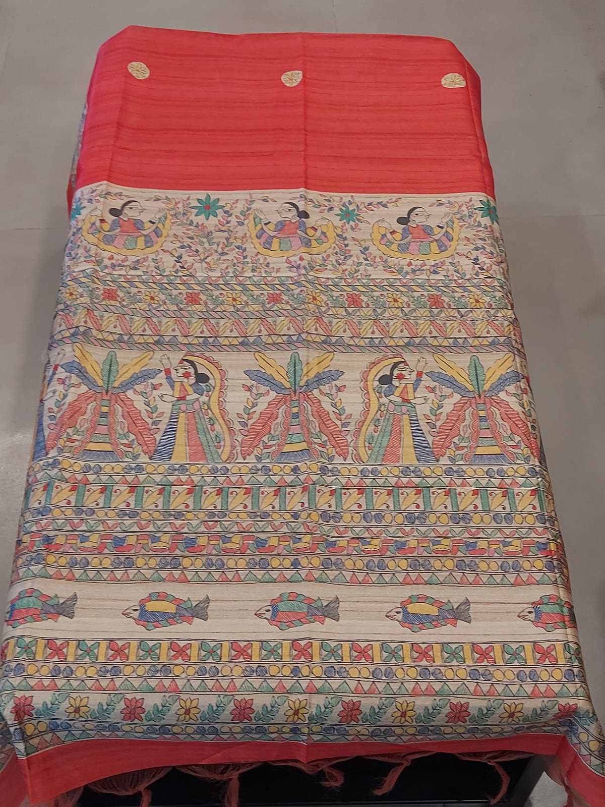 Madhubani semi gicha silk saree