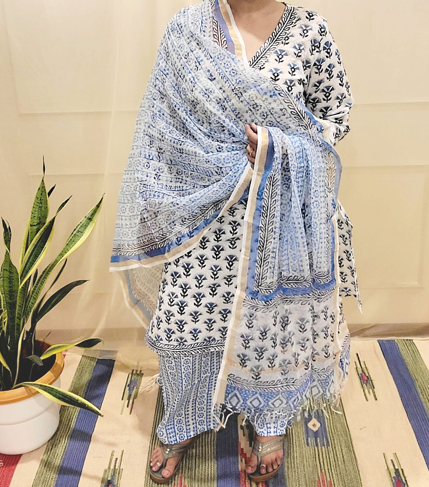 Block Pirinted Salwar set 3 piece- kurta, pyjama and dupatta set