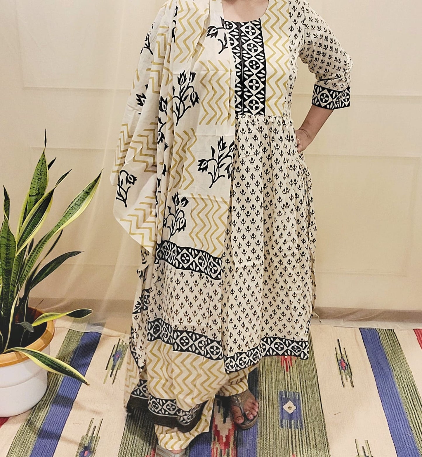 Block Pirinted Salwar set 3 piece- kurta, pyjama and dupatta set