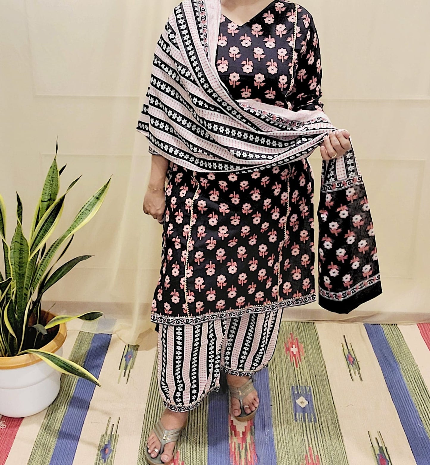 Block Pirinted Salwar set 3 piece- kurta, pyjama and dupatta set