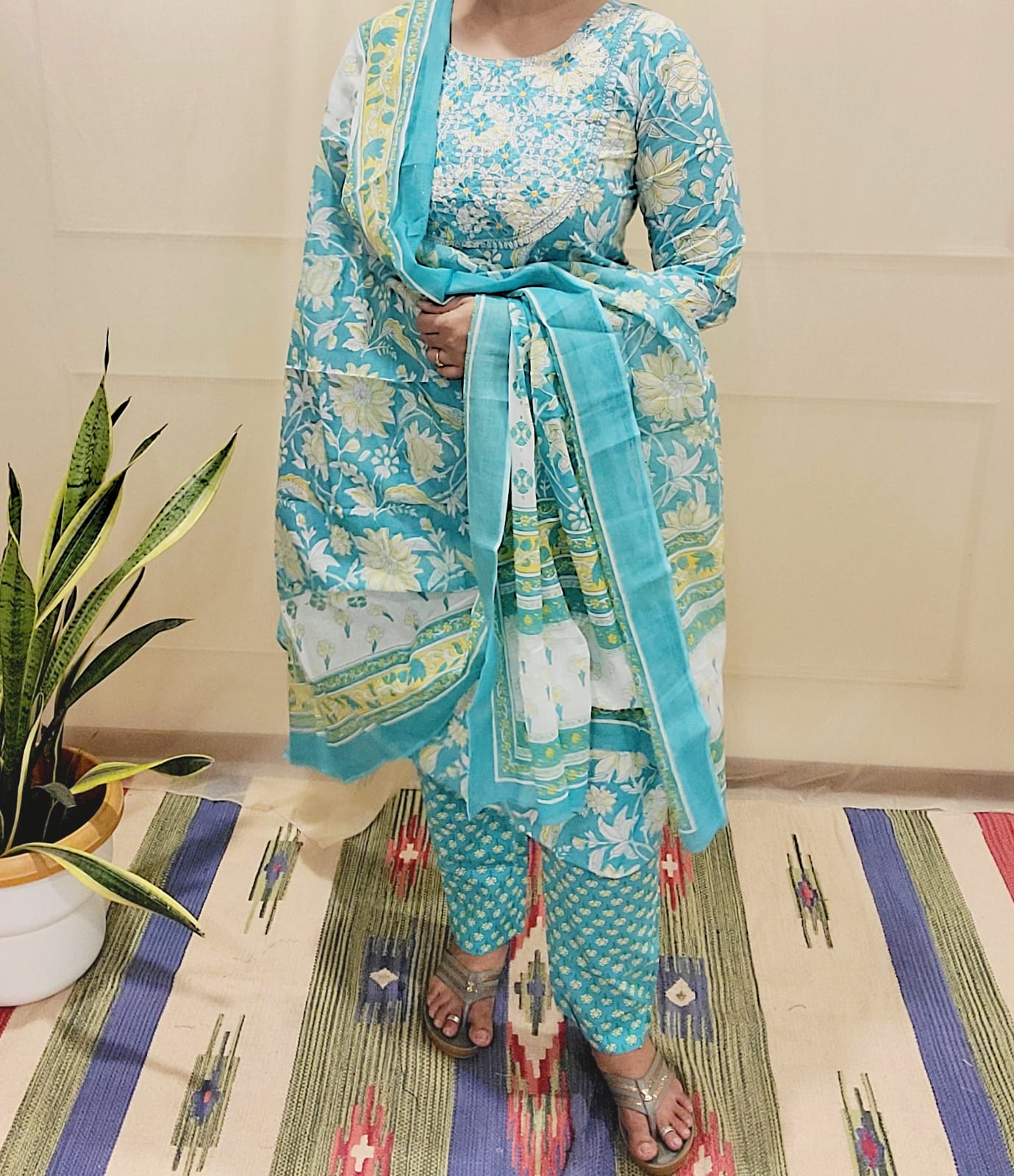 Block Pirinted Salwar set 3 piece- kurta, pyjama and dupatta set