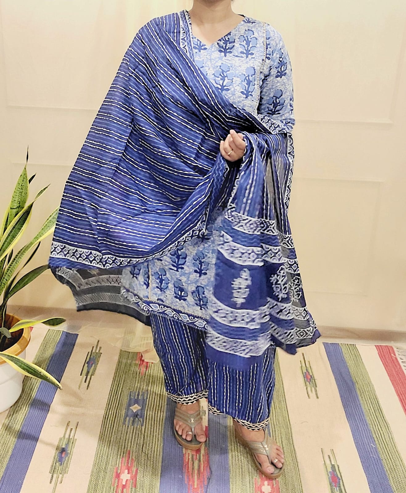 Block Pirinted Salwar set 3 piece- kurta, pyjama and dupatta set