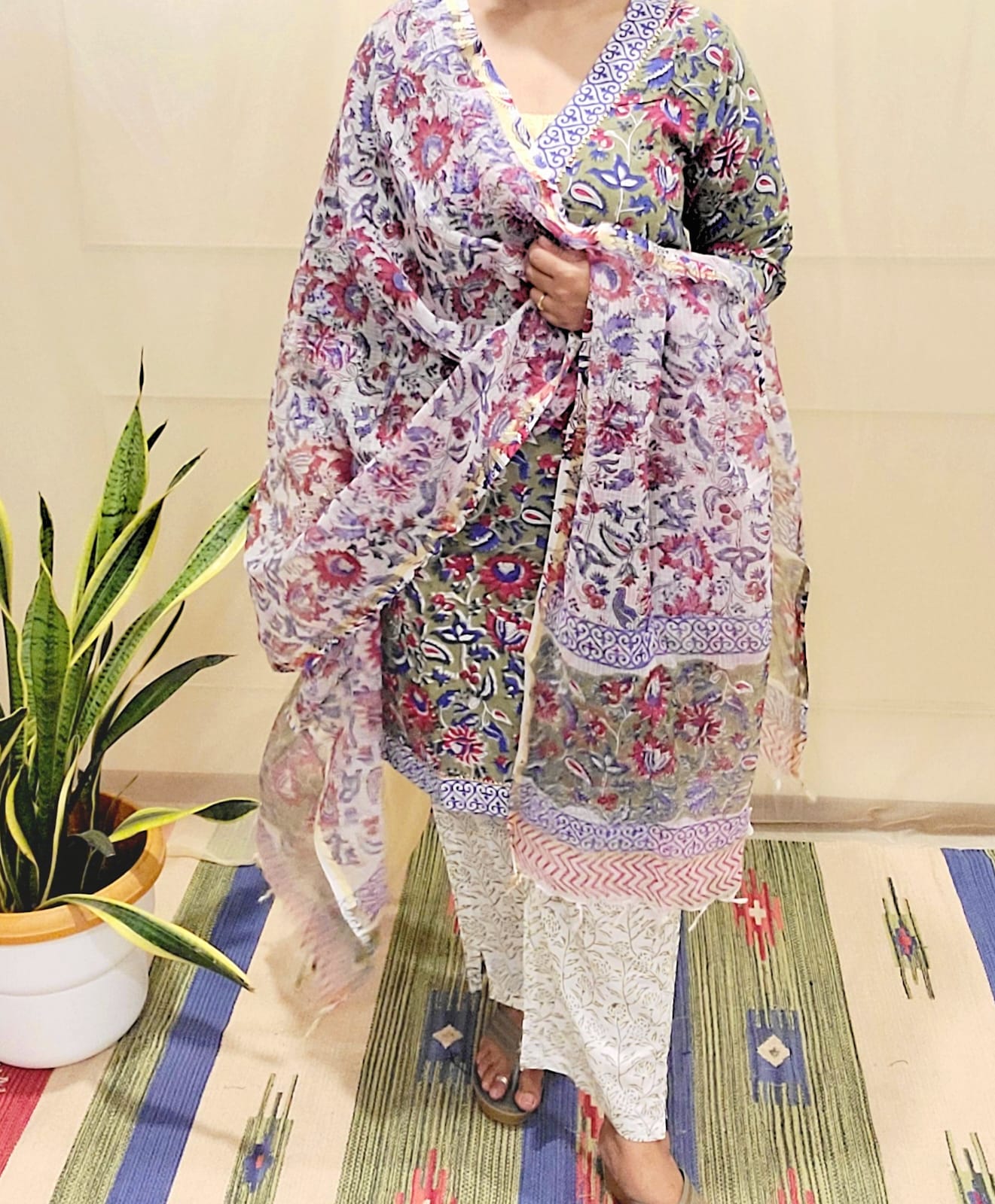 Block Pirinted Salwar set 3 piece- kurta, pyjama and dupatta set