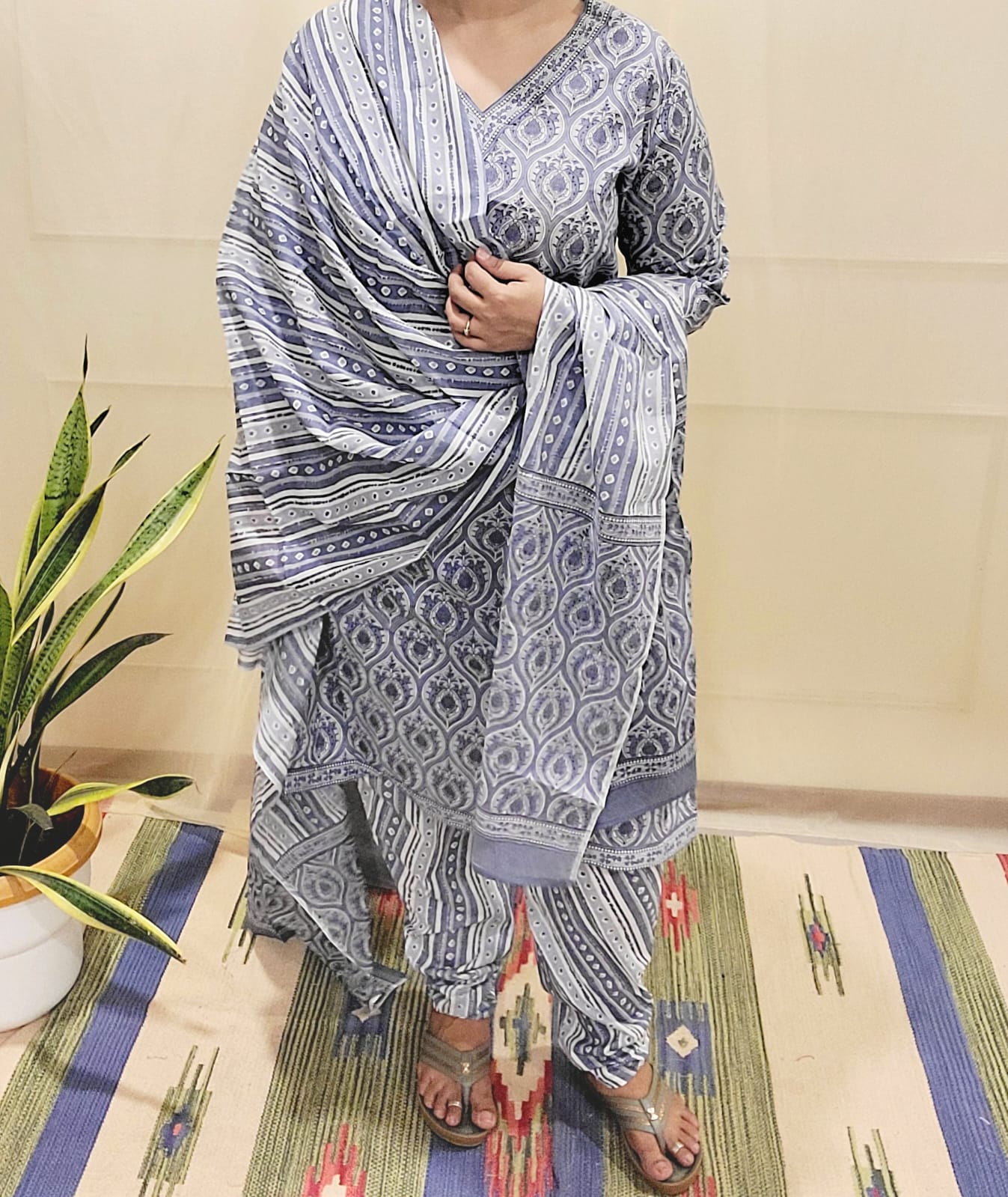 Block Pirinted Salwar set 3 piece- kurta, pyjama and dupatta set
