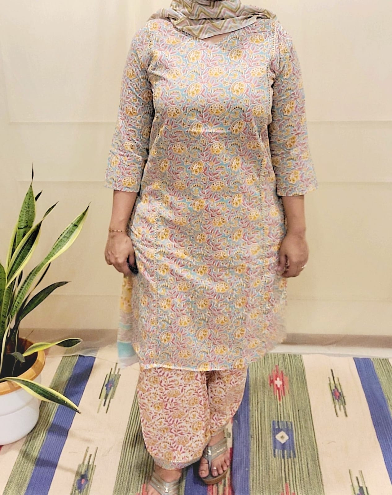 Block Pirinted Salwar set 3 piece- kurta, pyjama and dupatta set