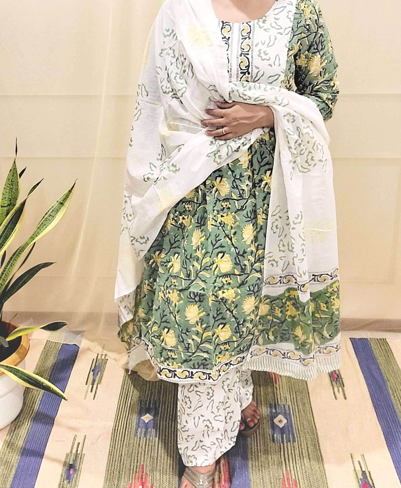 Block Pirinted Salwar set 3 piece- kurta, pyjama and dupatta set