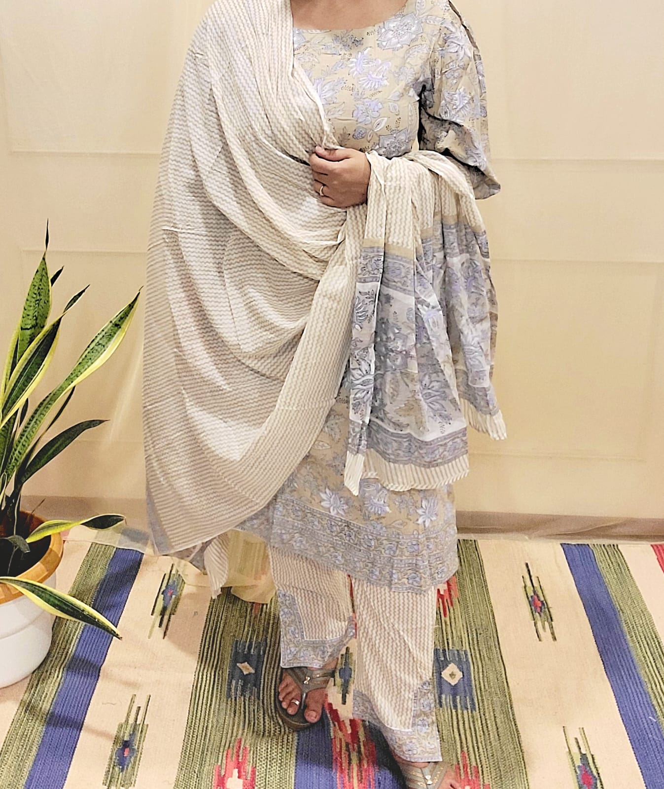 Block Pirinted Salwar set 3 piece- kurta, pyjama and dupatta set