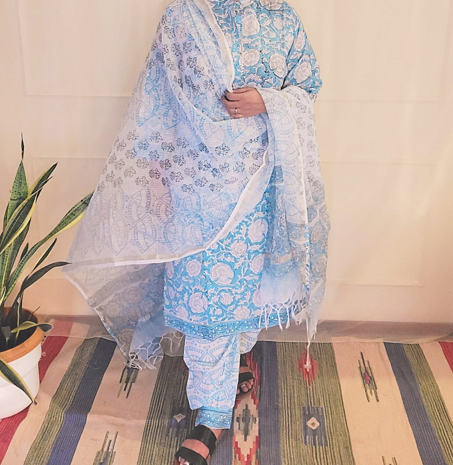 Block Pirinted Salwar set 3 piece- kurta, pyjama and dupatta set