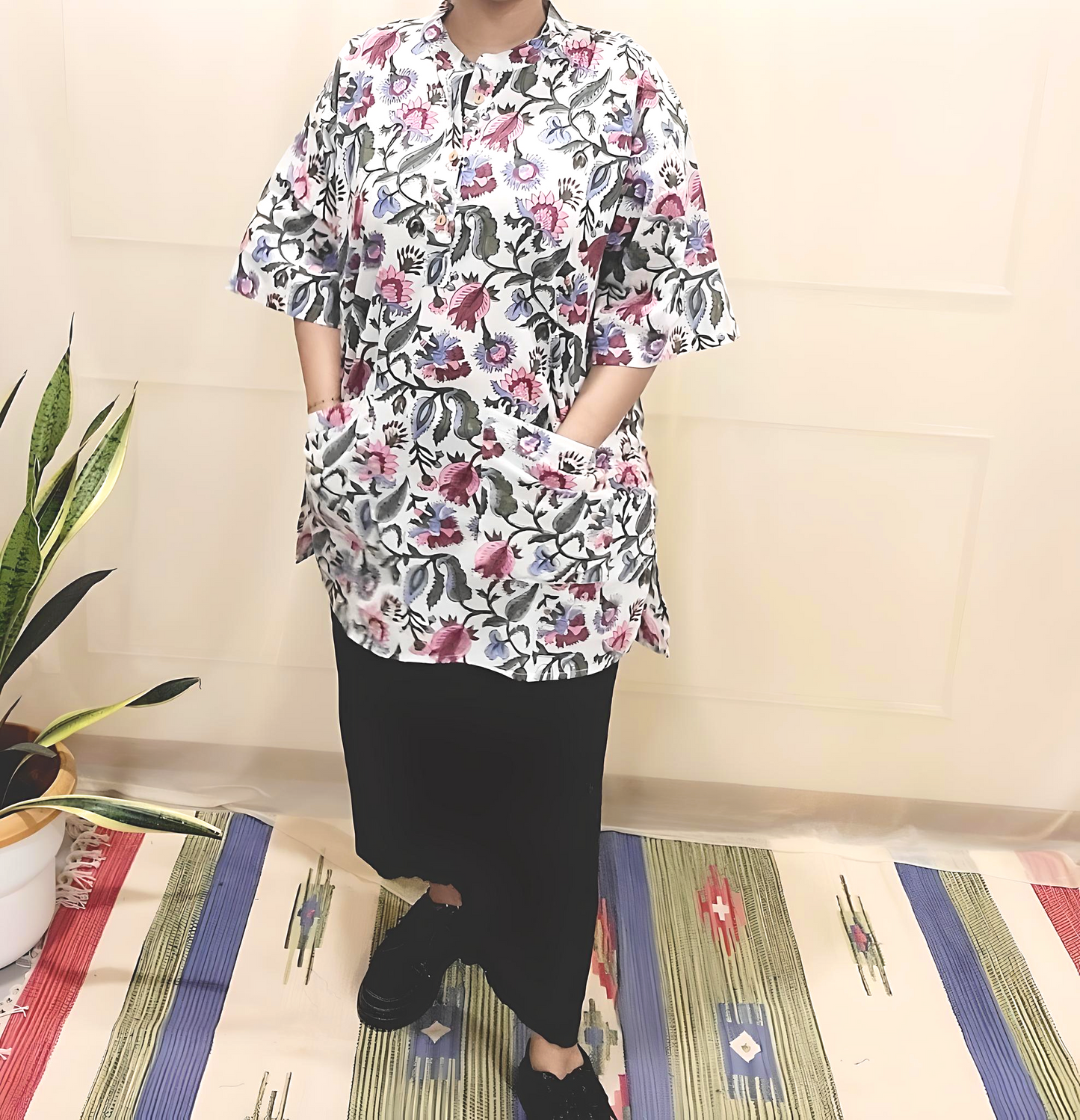 Cotton Block Printed Relaxed long top