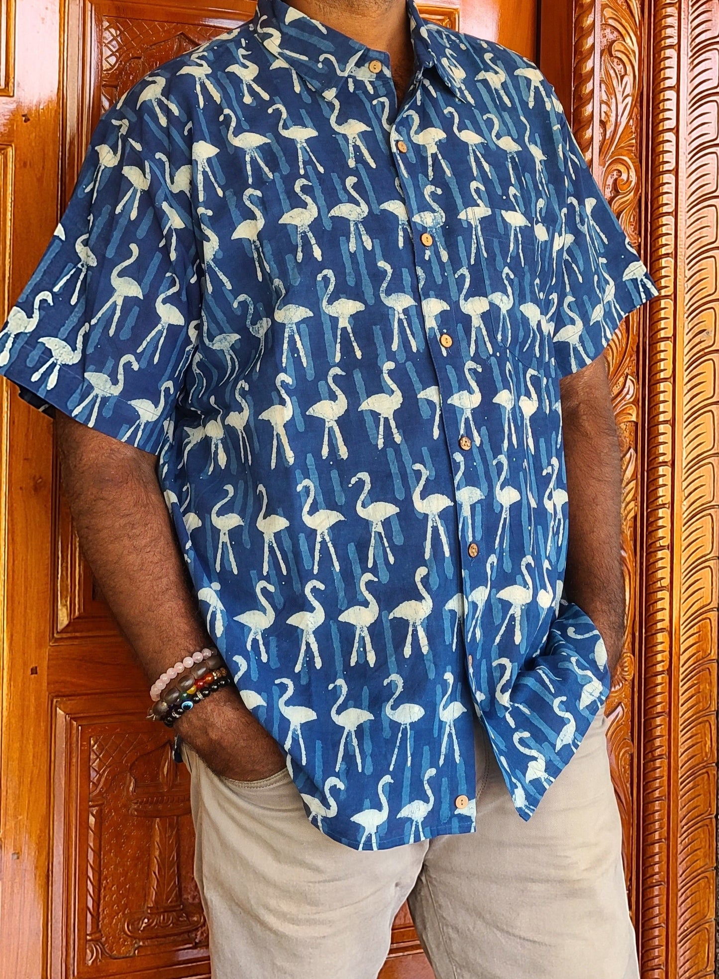 Flamingo Bird printed Cotton Men's Shirt