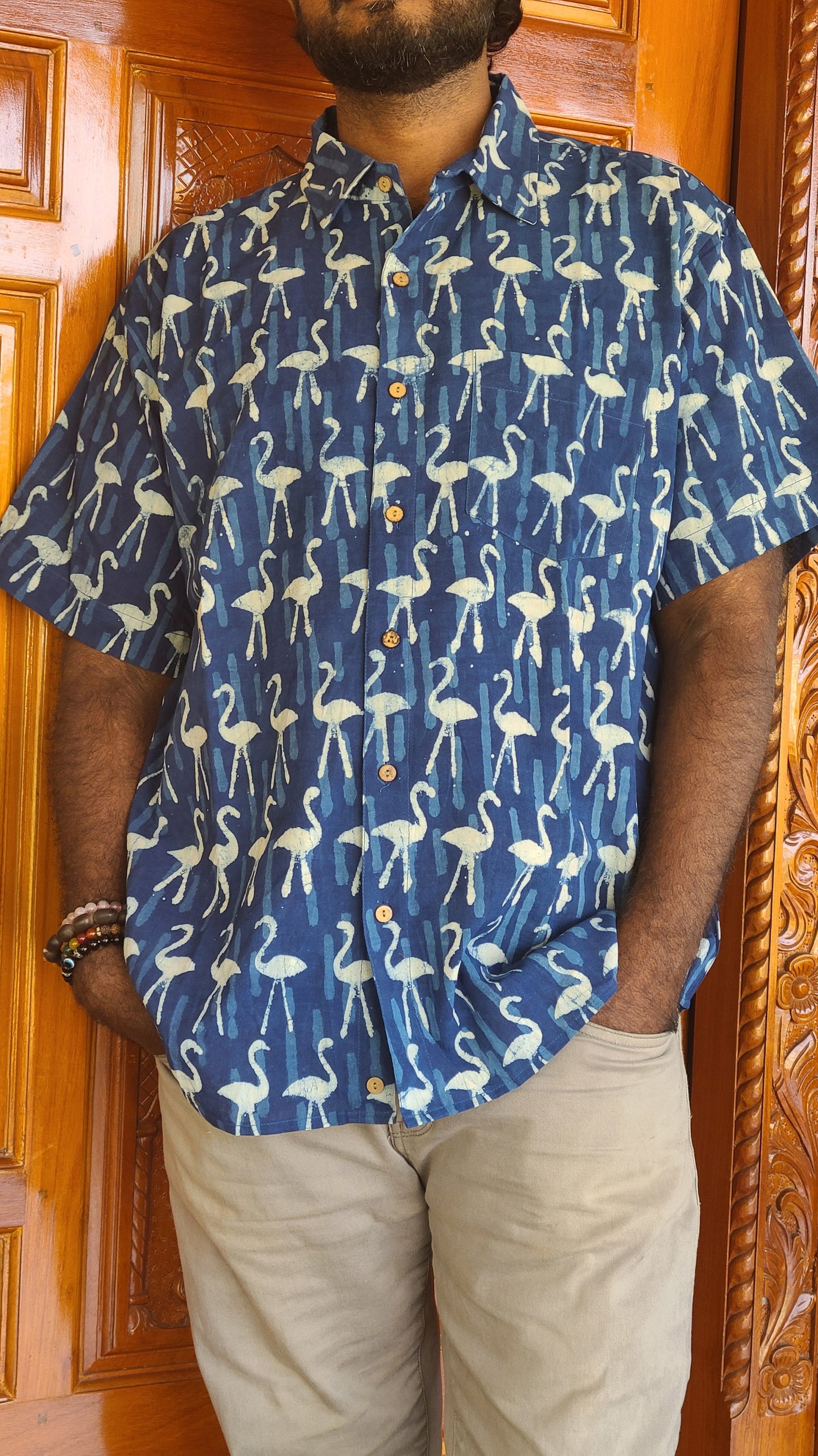 Flamingo Bird printed Cotton Men's Shirt