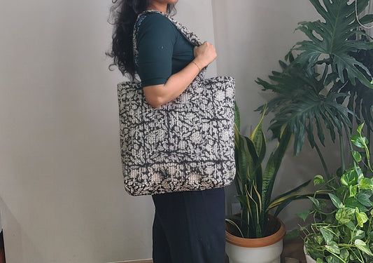 Floral black Reversible Tote bag - My Store