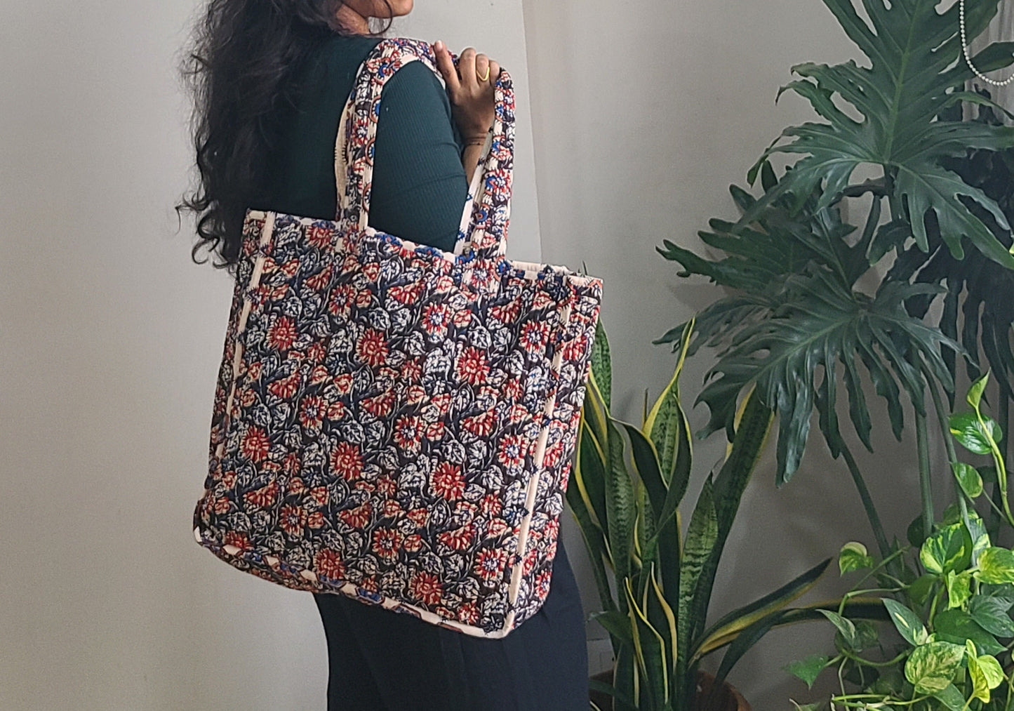 Floral bagru Reversible Tote bag - My Store