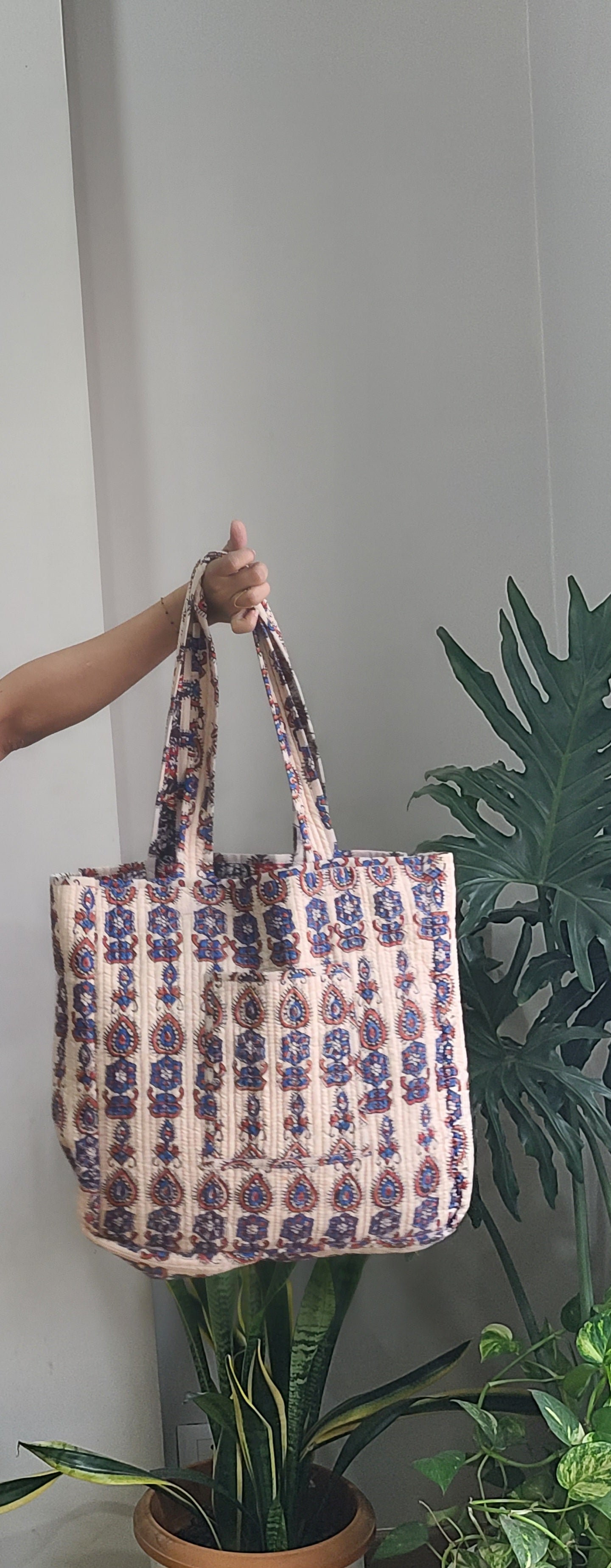 Floral bagru Reversible Tote bag - My Store