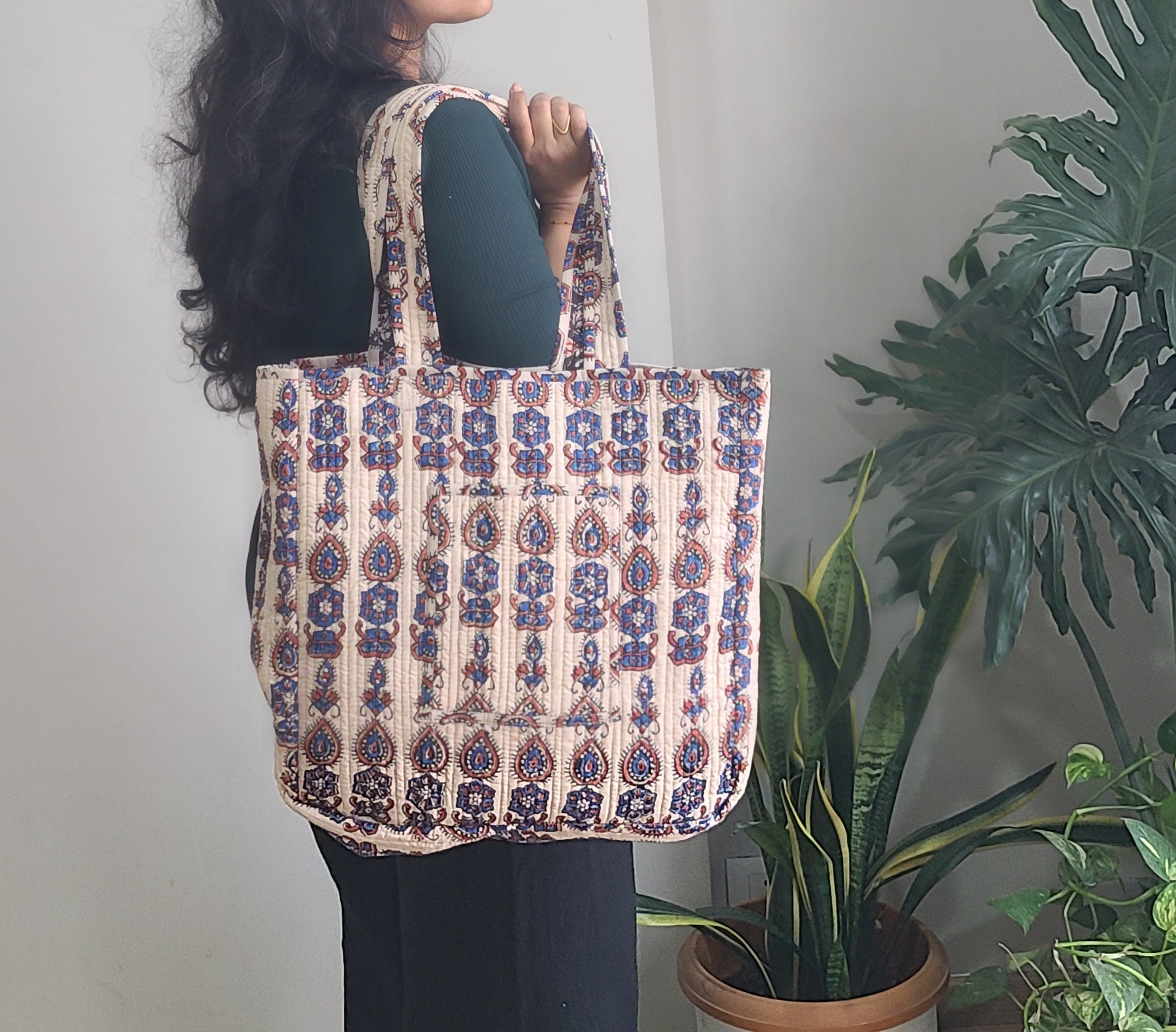 Floral bagru Reversible Tote bag - My Store