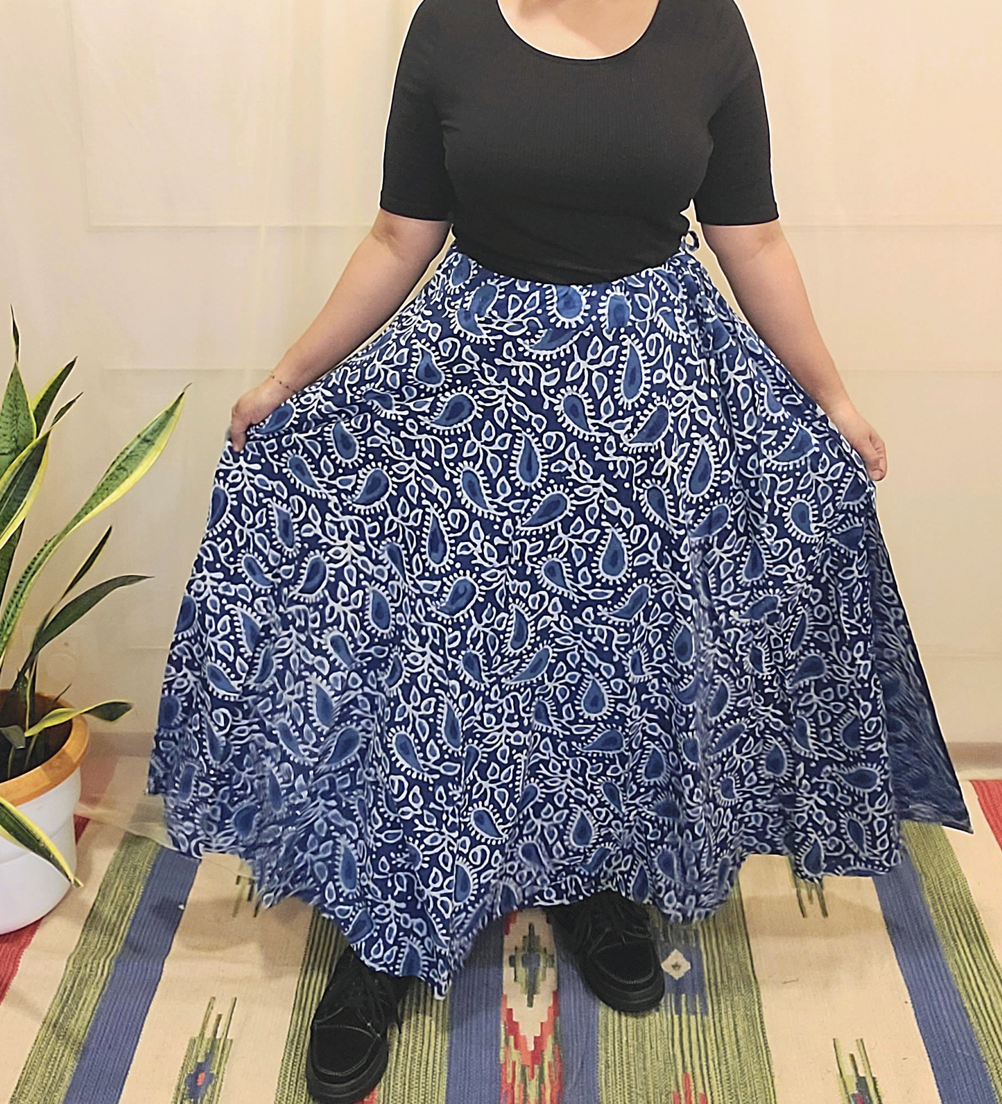 Indigo Cotton Block Printed Skirt