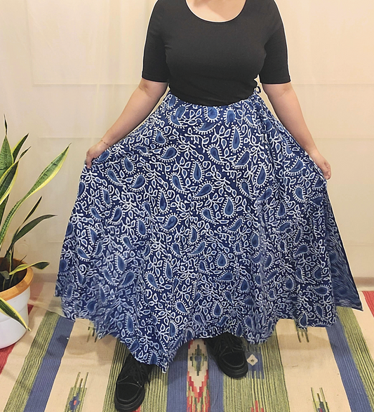 Indigo Cotton Block Printed Skirt - My Store