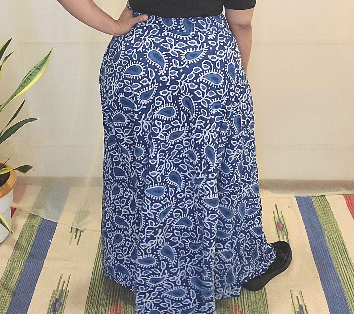 Indigo Cotton Block Printed Skirt