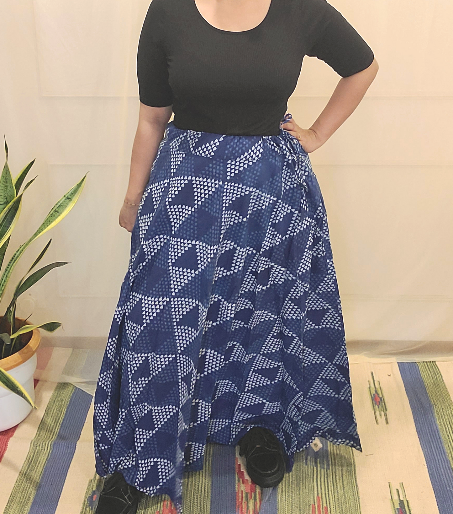 Indigo Cotton Block Printed Skirt