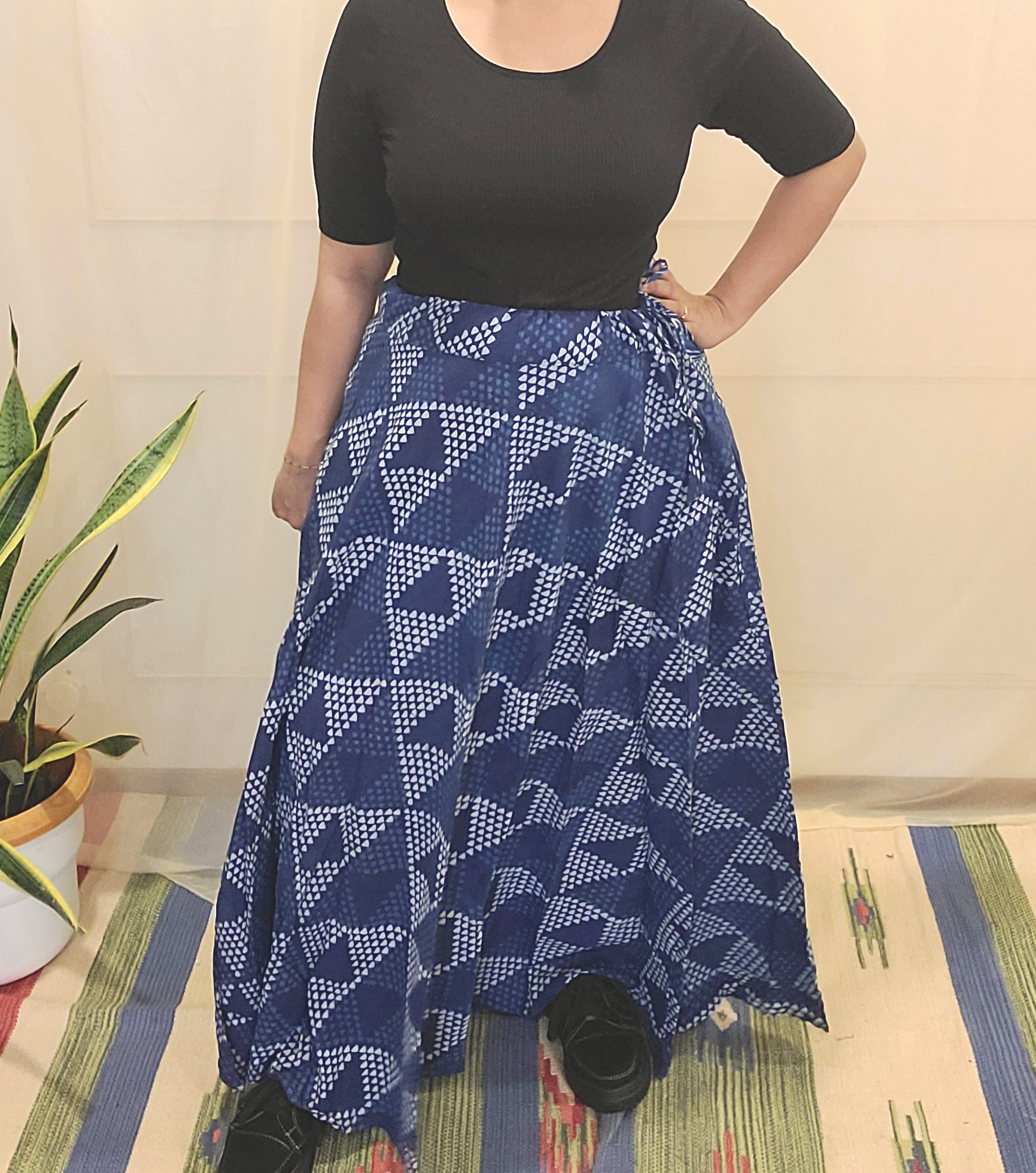 Indigo Cotton Block Printed Skirt - My Store