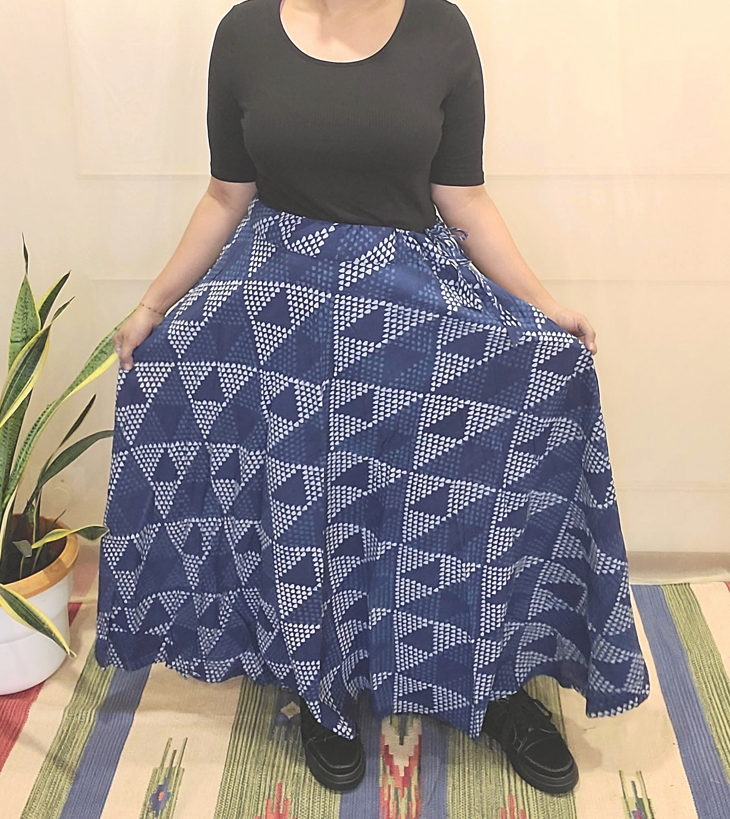 Indigo Cotton Block Printed Skirt - My Store